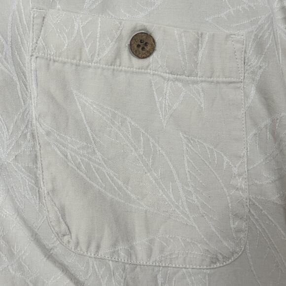 Island Shores Shirt Mens Large Cream Silk Floral Pineapple Embroidered Button Up - Picture 4 of 12